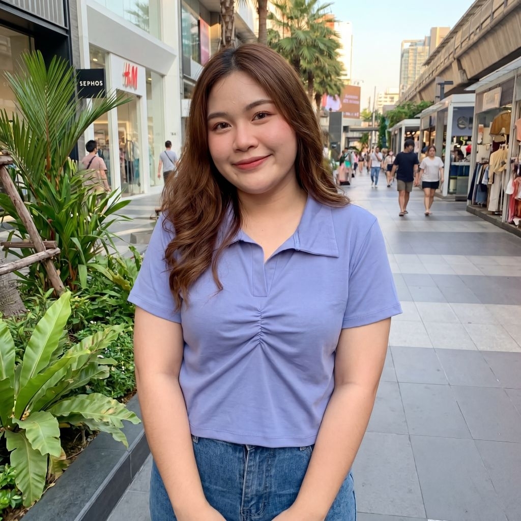 HPS เสื้อผ้ายูนิโคล่ คอปก ยุ้มอก