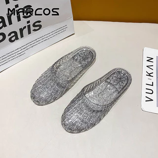 MARCOS รองเท้าแตะผู้หญิง ใสใส แวววาว สไตล์เกาหลี ส้นแบน กันลื่น กันน้ำ ใส่สบาย สีใส รองเท้าแตะพลาสติก ลำลอง#13