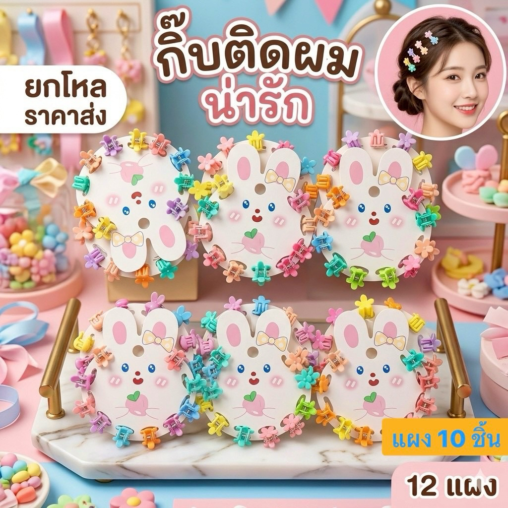 🌷ยกโหล🌷 กิ๊บติดผมเล็ก แผง 10 ชิ้น 12 แผง ราคาส่ง Z0217