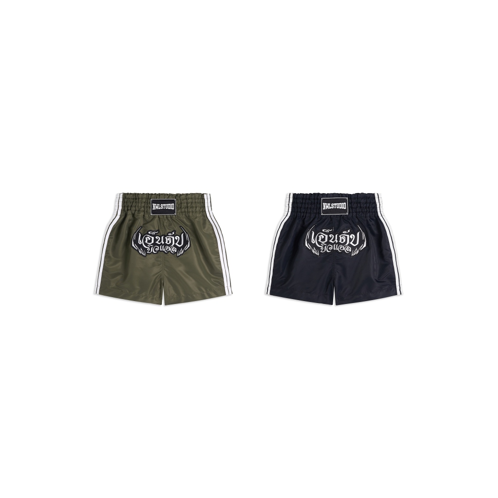 NWL Boxing shorts Olive Green Black / กางเกงมวย กางเกงขาสั้น สีเขียว สีดำ