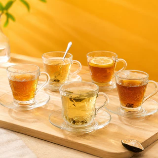 แก้วน้ำใสมีหูจับ แก้วกาแฟทนความร้อน แก้วใสเข้าไมโครเวฟได้ ดีไซน์เก๋ไม่ซ้ำใคร สำหรับชาร้อน กาแฟนม สวยหรู สต็อกไทย
