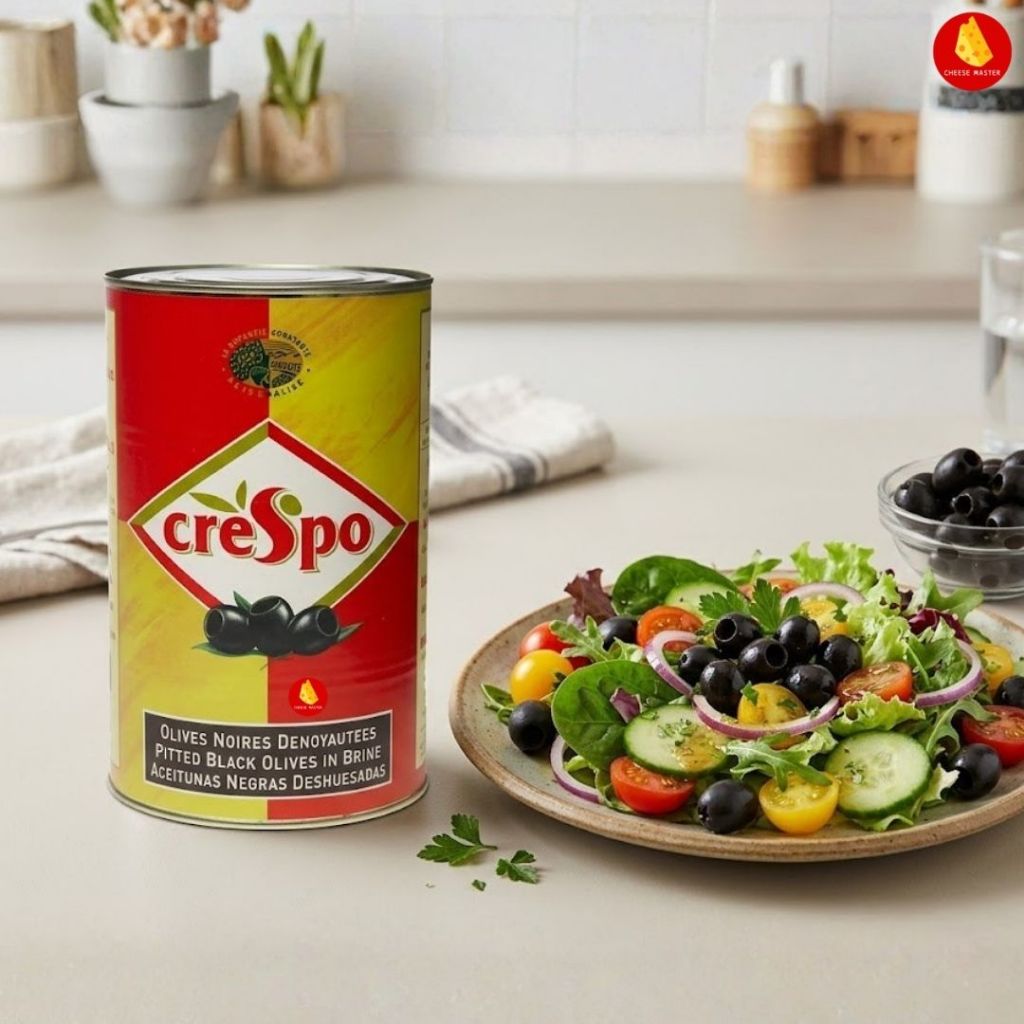 มะกอกดำไม่มีเมล็ด Crespo 387 กรัม มะกอกดำนำเข้า คุณภาพดี อร่อย สะอาด พร้อมทาน สำหรับสลัด พาสต้า พิซซ่า
