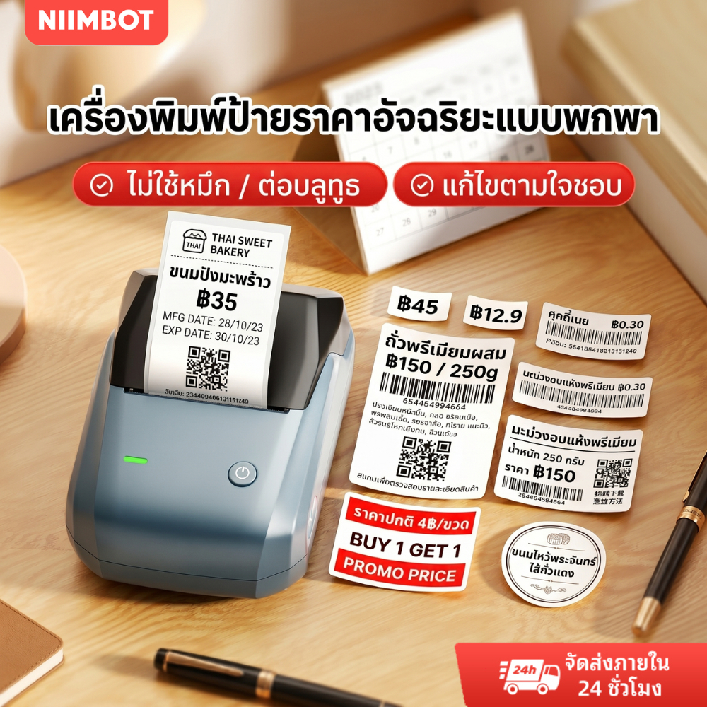 NIIMBOT B1/B1Pro เครื่องพิมพ์ฉลาก Bluetooth เครื่องพิมพ์ความร้อนแบบพกพาสำหรับการทำสติกเกอร์ฉลาก