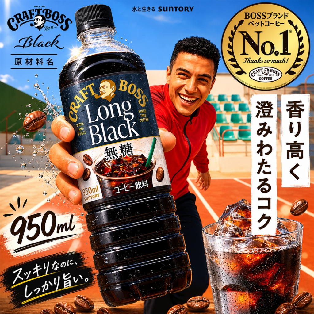 Suntory Craft Boss Long Black クラフトボス ブラック ซันทอรี่ คราฟ บอส กาแฟดำสูตรไม่มีน้ำตาล 950ml