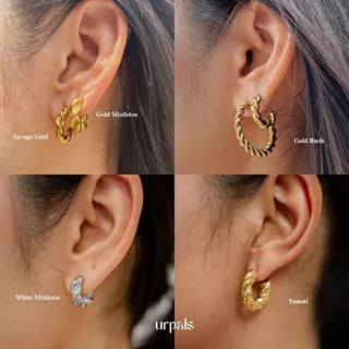 URPALS ต่างหูห่วง ต่างหูสายฝอ Stainless ชุบทอง18K ดีไซน์เก๋ สไตล์มินิมอล ทนน้ำ ทนเหงื่อได้ดี