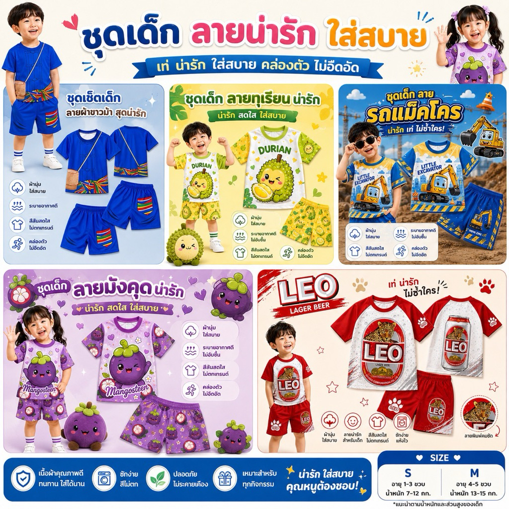 ชุดเด็ก สกีนหน้าหลัง เสื้อกางเกง ส่งจากไทย