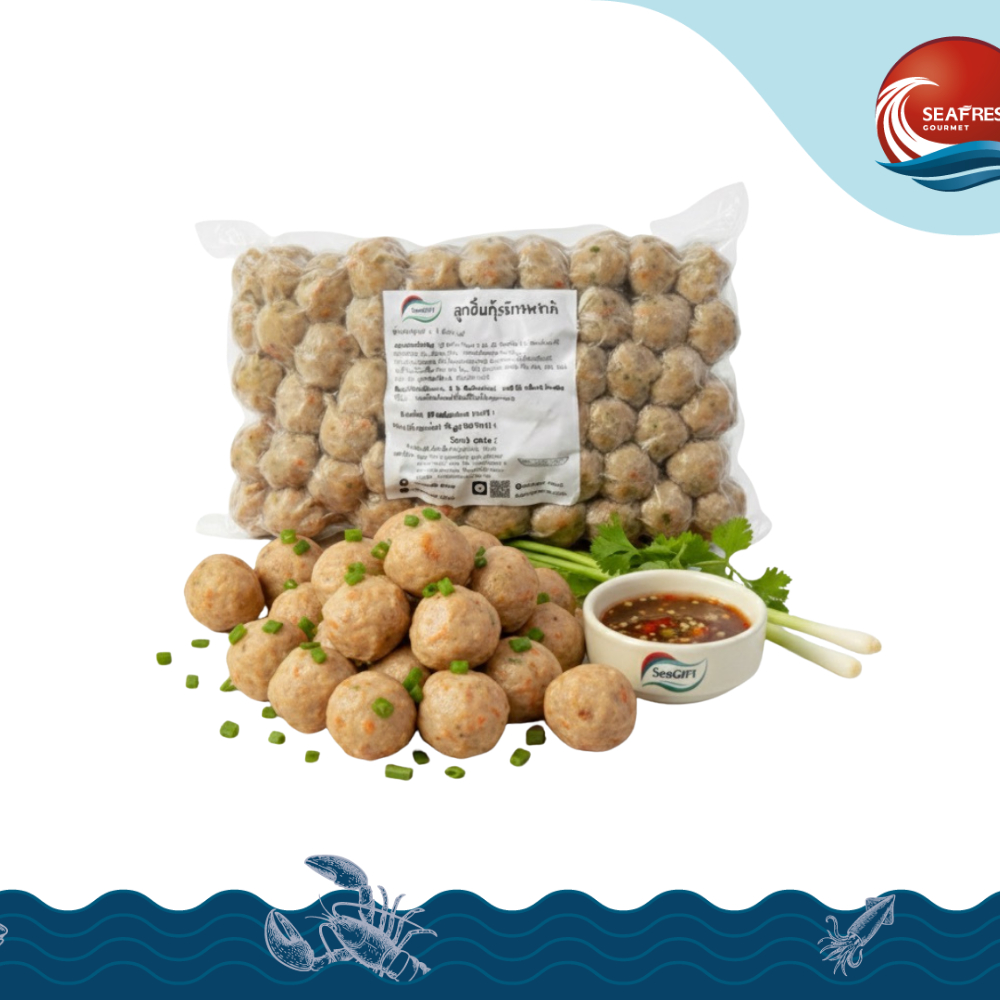 ลูกชิ้นกุ้งจักรพรรดิแช่แข็ง Frozen Emperor Shrimp Ball Size 12.5G Pack 500 G
