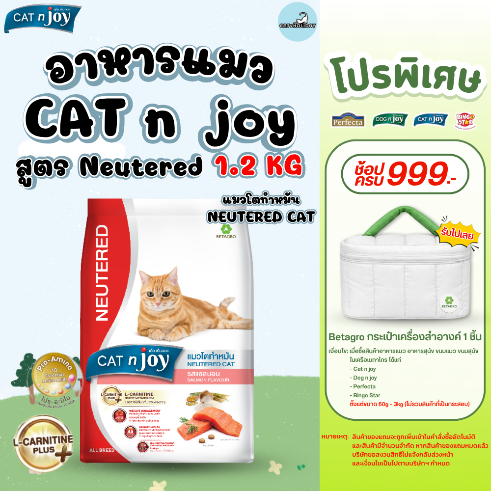 [ถุง 1.2kg] อาหารแมว CAT n joy แค็ทเอ็นจอย อาหารเม็ดแมว สูตรแมวโตทำหมัน รสแซลมอน