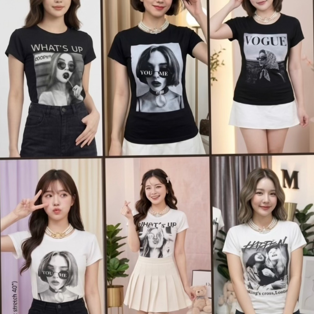 เสื้อยืดคอวีทรงเข้ารูป ผ้าเรย่อนเนื้อนิ่มเด้ง