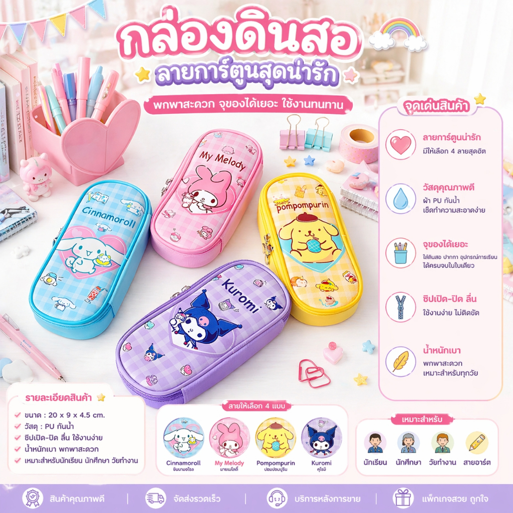 กระเป๋าดินสอลายการ์ตูน น่ารักๆๆ กระเป๋า  หนัง PU งานดี ลายน่ารัก✨🌈