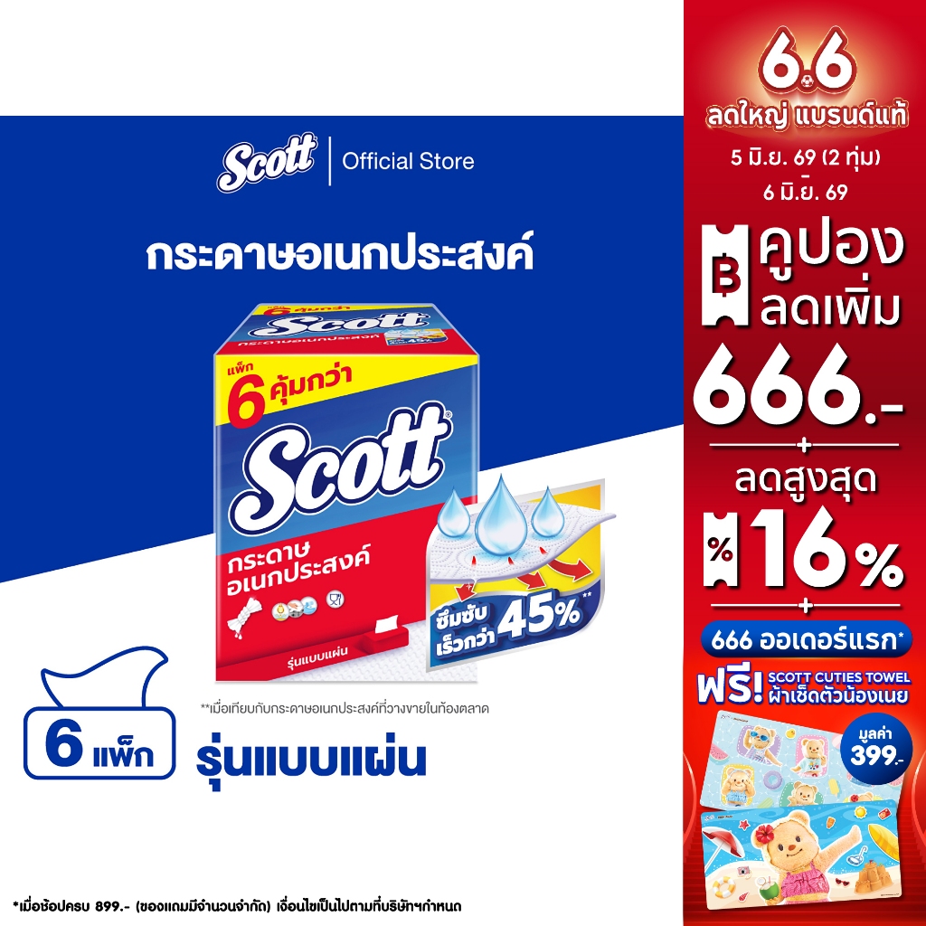 สก๊อตต์ กระดาษอเนกประสงค์ แบบแผ่น 84แผ่น x 6 แพ็ค Scott Paper Towel Interfold 84 Sheets x 6 Packs