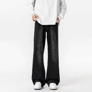 S-5XL Baggy กางเกงยีนส์ผู้ชาย เรโทร ฟอกสี ทรงตรงขากว้าง สไตล์เกาหลี