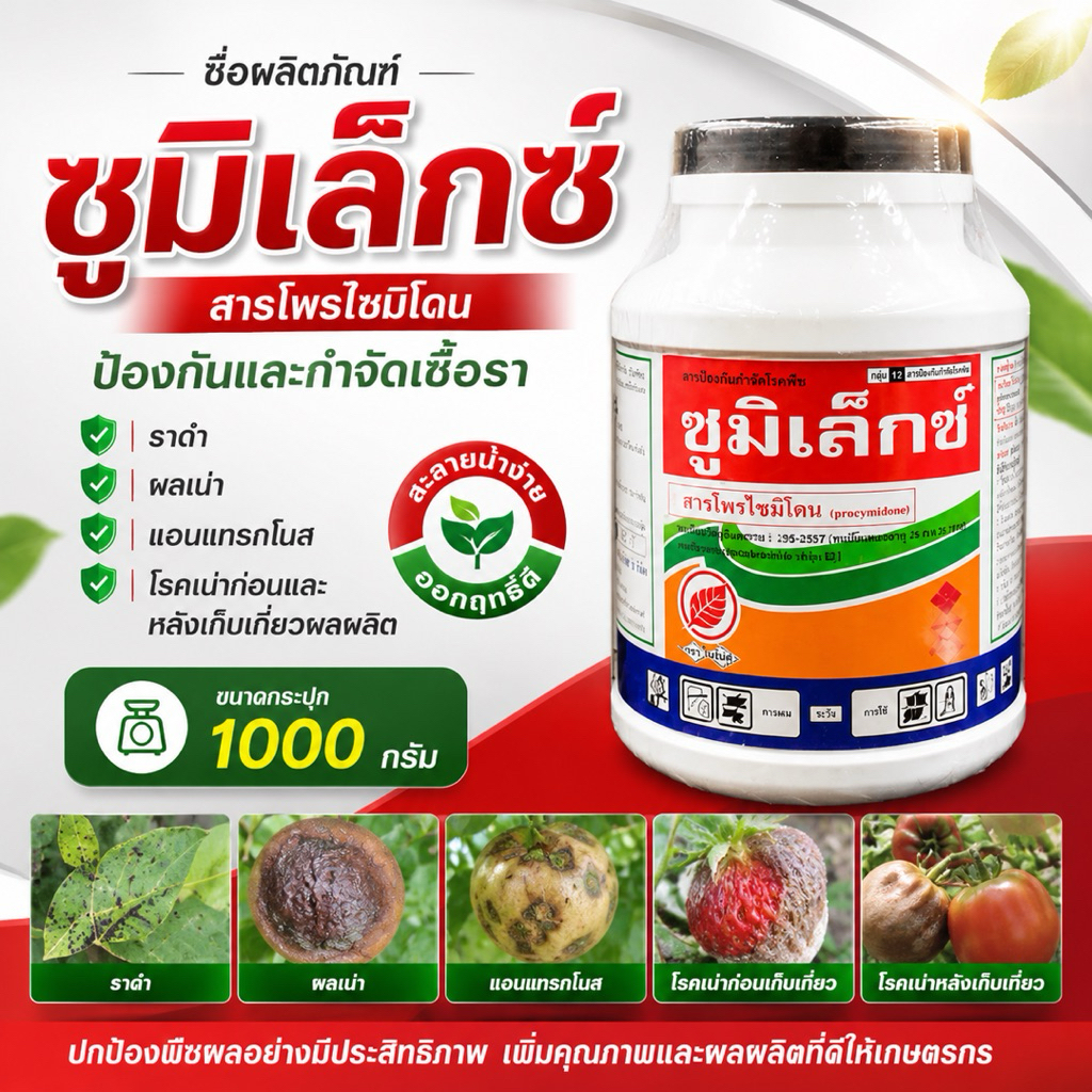 ซูมิเล็กซ์ โพรไซมิโดน ป้องกันและกำจัดเชื้อรา ก่อนและหลังเก็บเกี่ยวผลผลิต ราดำเเอนเเทรกโนส ผลเน่า 1 กิโลกรัม