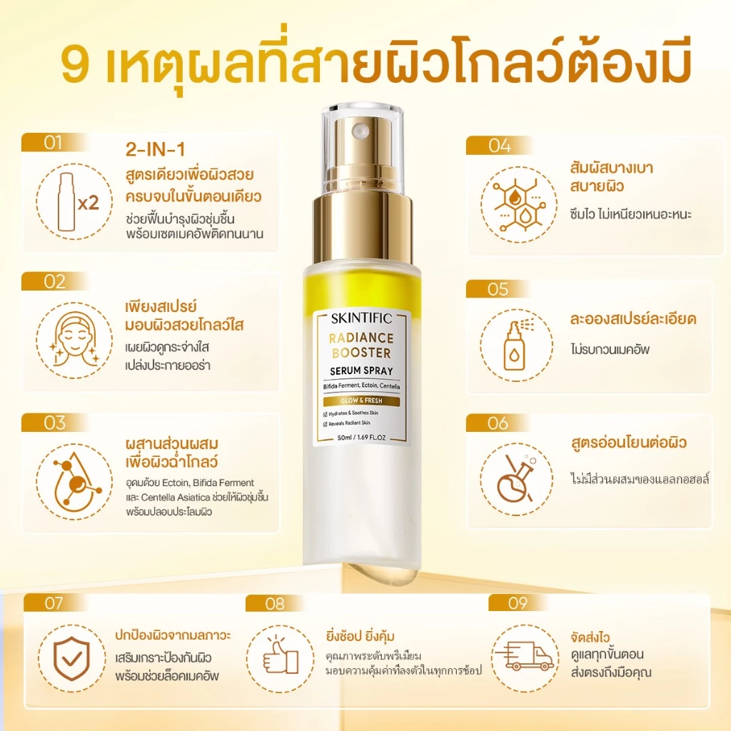 [NO.1]SKINTIFIC Radiance Booster Serum Spray | เซรั่มสเปรย์ 3 in 1 บำรุงผิว เติมความสดชื่น ไพรเมอร์ พร้อมเซ็ตติ้งเมคอัพ thumbnail 3