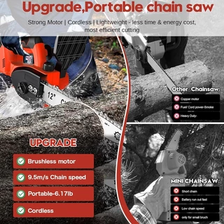 【รับประกัน 10 ปี】เลื่อยไฟฟ้าไร้สาย 12นิ้ว เลื่อยโซ่ไฟฟ้า แบต2ก้อนCordless Chainsaw เครื่องมือช่างไม้ เครื่องตัดไม้ไร้สาย