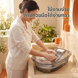 กะละมังซักผ้า อ่างซักผ้าสีใส กะละมังพลาสติก แบบพกพาสะดวก ความจุขนาดใหญ่ ใช้งานง่าย ทำความสะอาดง่าย แข็งแรงทนทาน