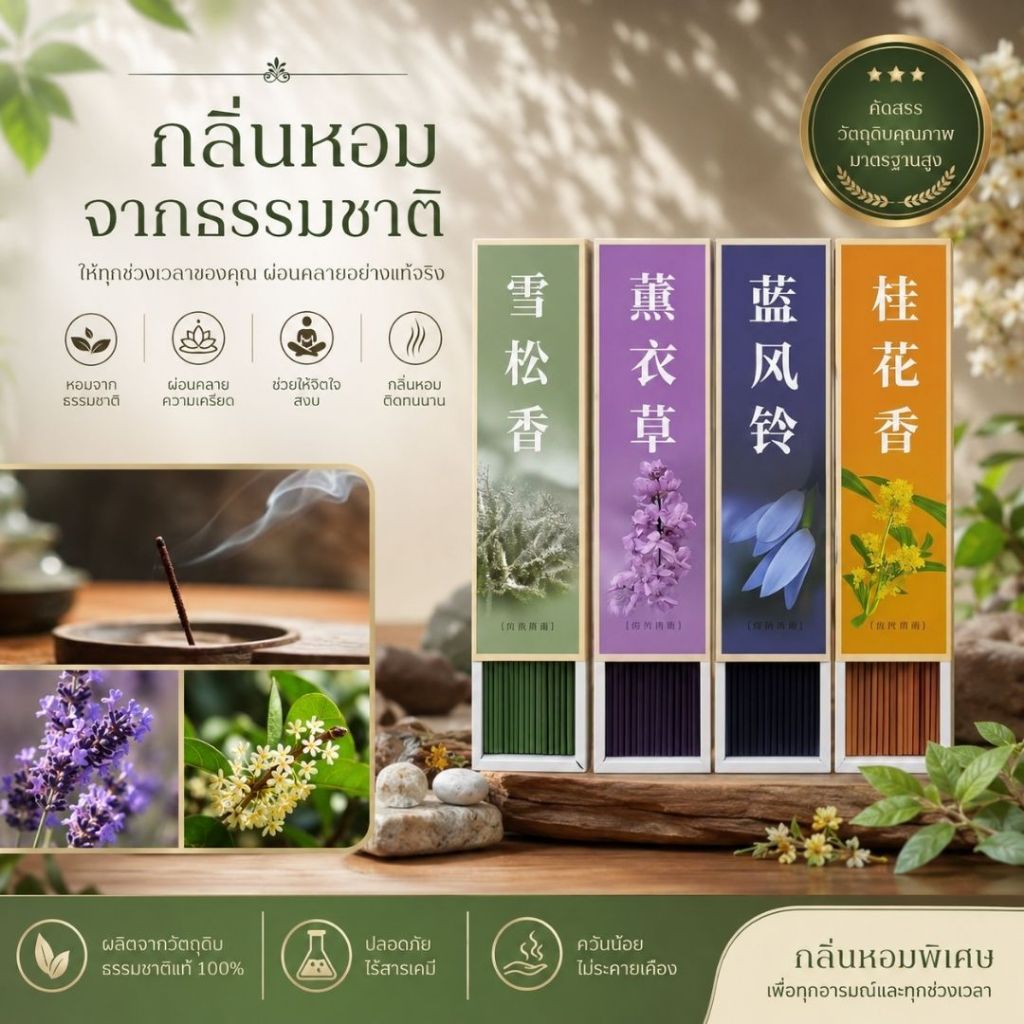 CENSE-JP🧀ธูปหอมอโรม่า ธูปก้าน ธรรมชาติ กลิ่นหอม เครื่องหอมห้องนอน ช่วยผ่อนคลาย ลดเครียด ธูปไหว้พระ กลิ่นอโรม่า🧀