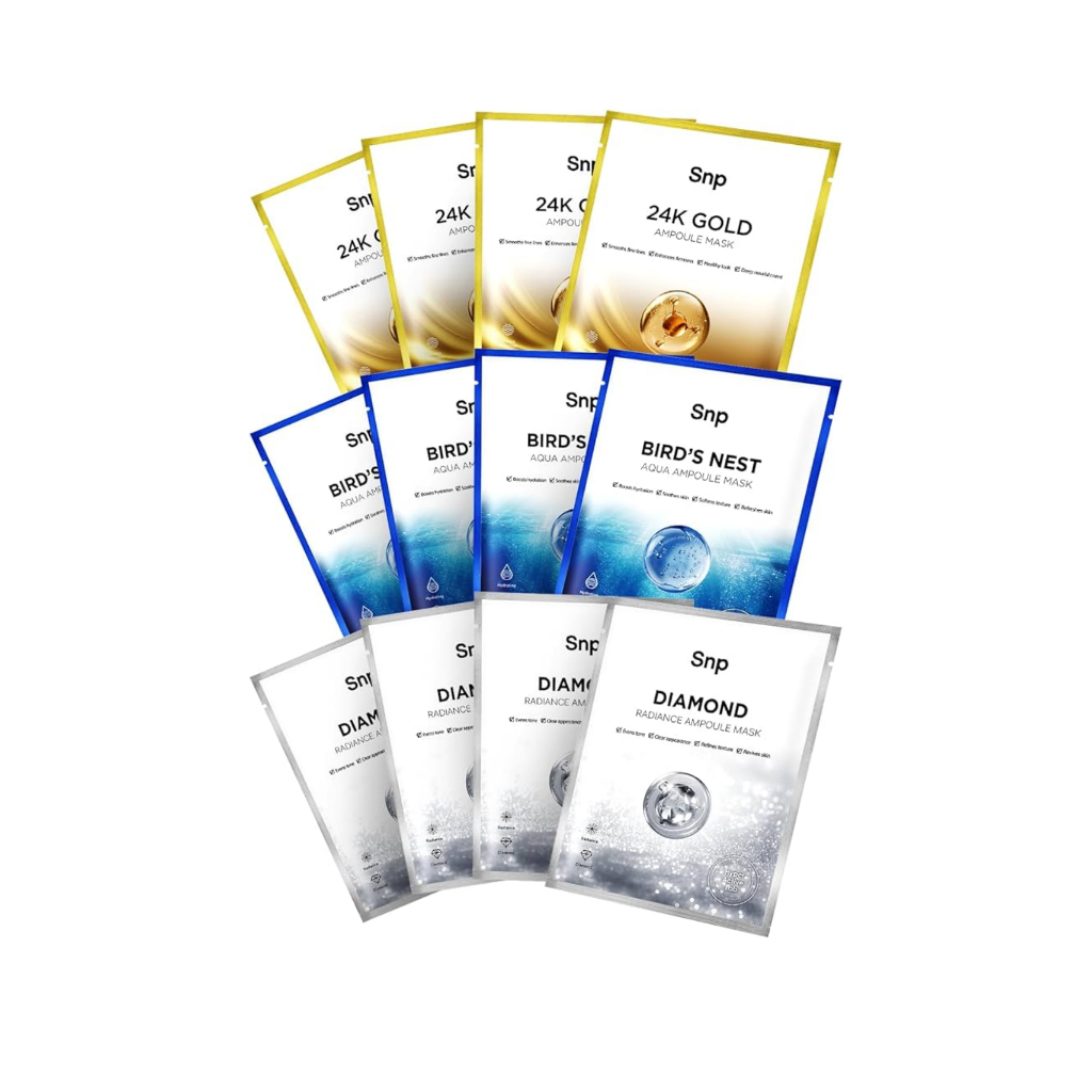 [มาสก์หน้า 3 สูตร] SNP Gold Collagen/Bird's Nest/DiamondAmpoule Mask 10 แผ่น