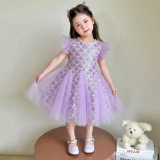 PRINCESS KESLI ชุดเดรสเด็กผู้หญิง ชุดเดรส เจ้าหญิงนางเงือก ลายเกล็ดติดลูกปัด ผ้าตาข่าย สำหรับ ปาร์ตี้วันเกิด 2-12 ปี