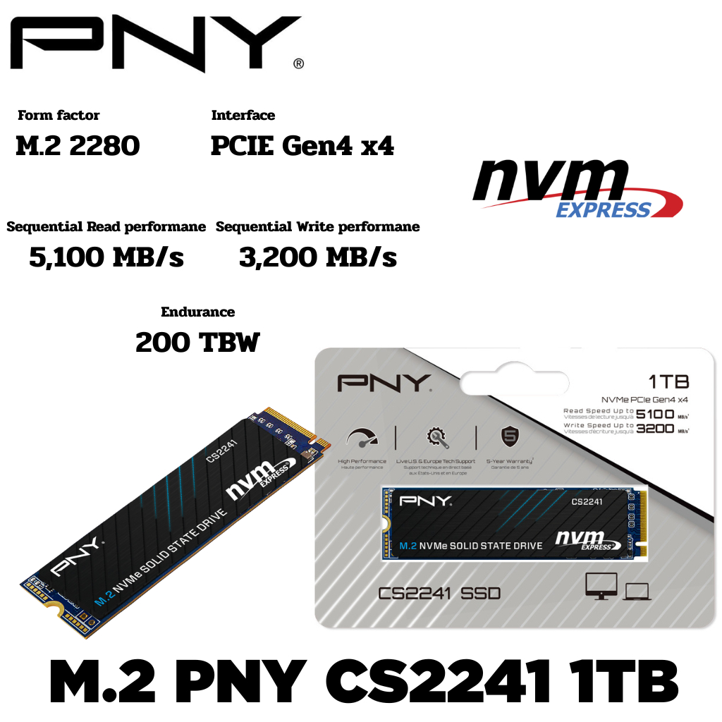 M.2 1TB SSD (เอสเอสดี)  PNY CS2241  - PCIe 4x4/NVMe M.2 2280