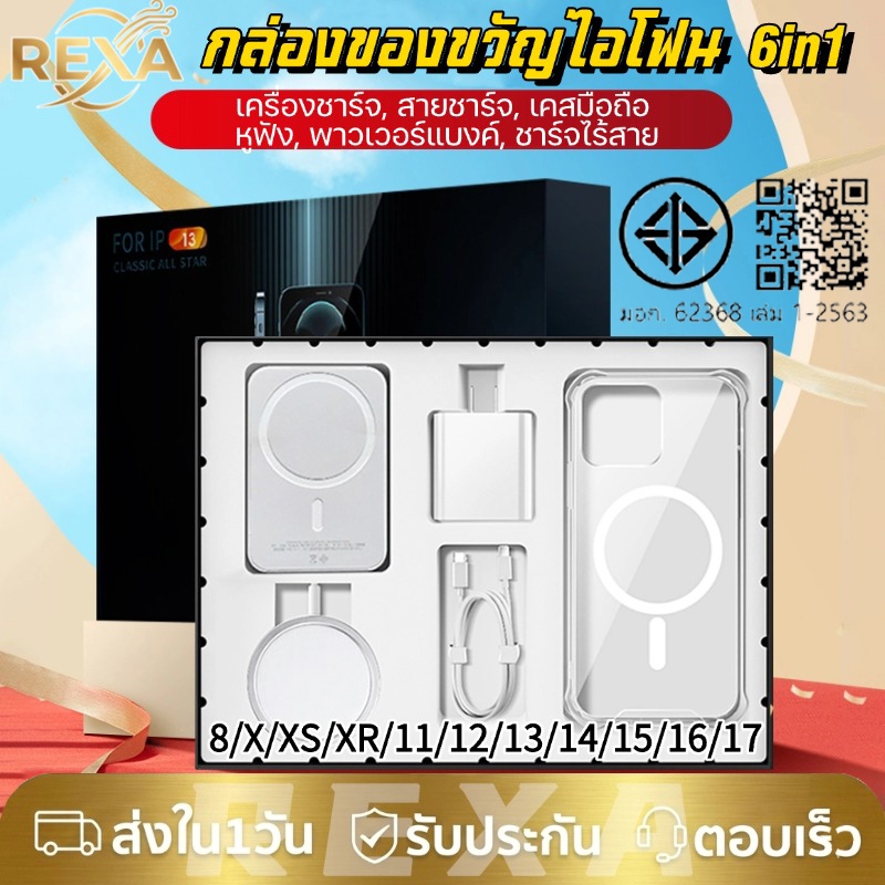 iPhone ชุดที่ชาร์จ6ชิ้น PD20W+Magnetic15W+เคสโทรศัพท์+หูฟังบลูทูธ