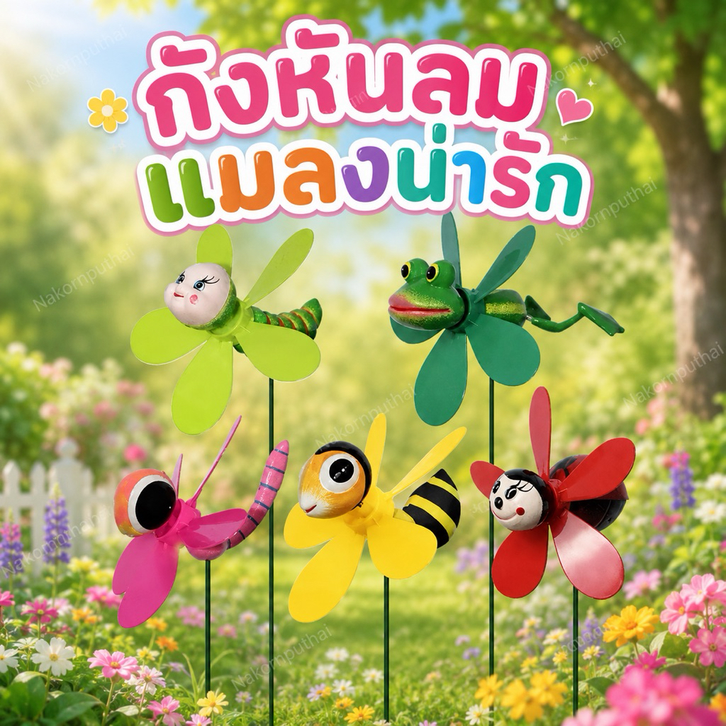 กังหันพลาสติก แมลงเสียบจัดสวน กังหันลมแมลง สัตว์เสียบจัดสวน