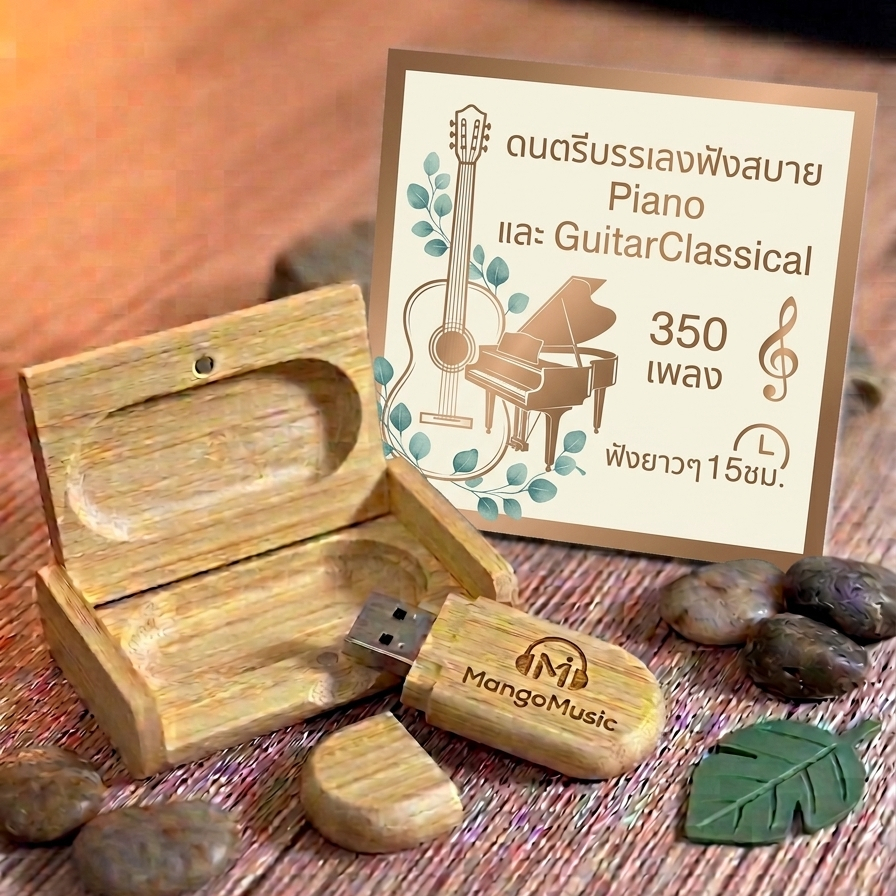 [พร้อมฟัง] แฟลชไดรฟ์ ดนตรีบรรเลงฟังสบาย Piano และ GuitarClassical 350 เพลง 15ชม. คุณภาพเสียงสูง 320kbps เสียบฟังได้ทันที