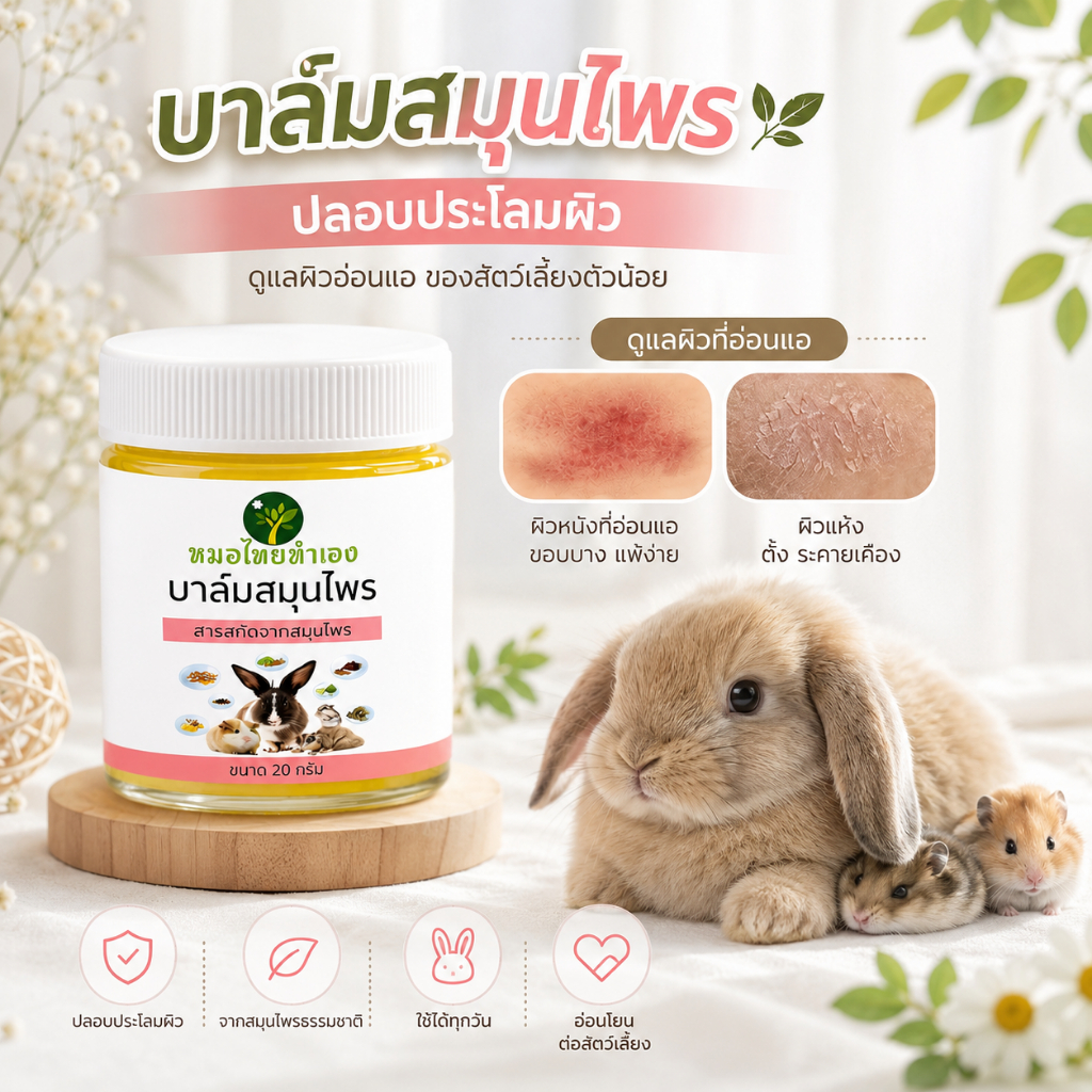 บาล์มสมุนไพรกระต่าย ดูแลผิวหนังสัตว์เลี้ยง ที่มีปัญหา 20 กรัม กระรอก แกสปี้ แฮมเตอร์ หมอไทยทำเอง