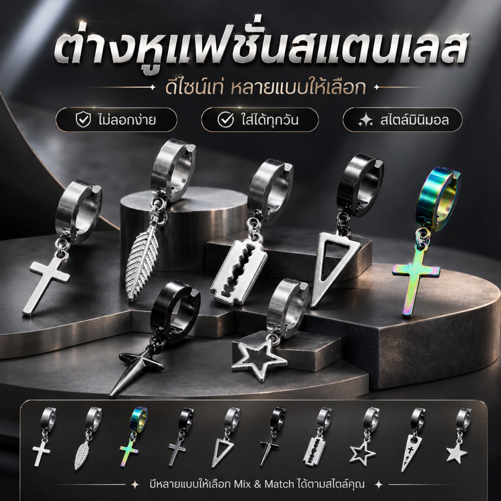 ต่างหูหนีบ ต่างหูห่วง ต่างหูผู้ชาย รหัส (J) จำนวน 1 ข้าง
