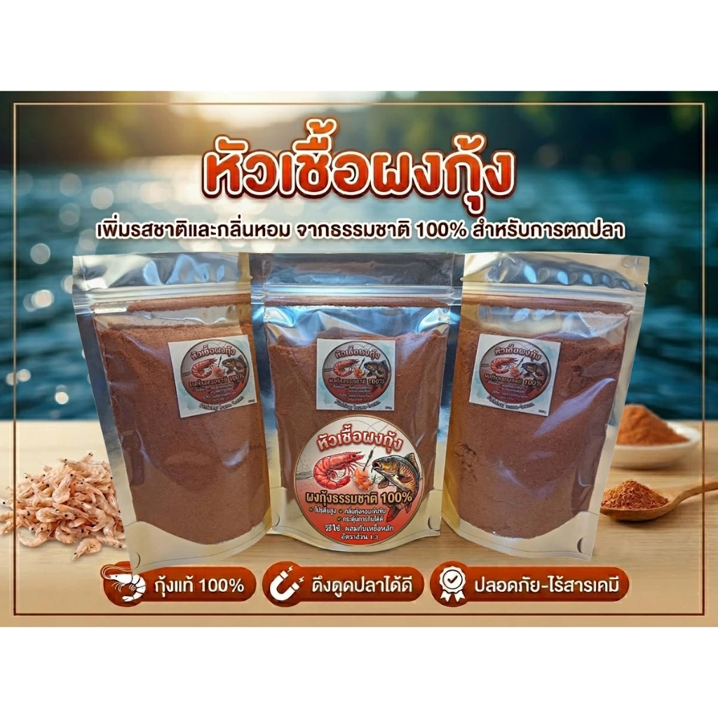 🐟หัวเชื้อตกปลา กลิ่นคาวกุ้งธรรมชาติ 100% โปรตีนเข้มข้น เร่งปลาเกล็ด ปลานิล เข้าเหยื่อไว ไม่ระแวงกระตุ้นการกินไว ขนาด250g