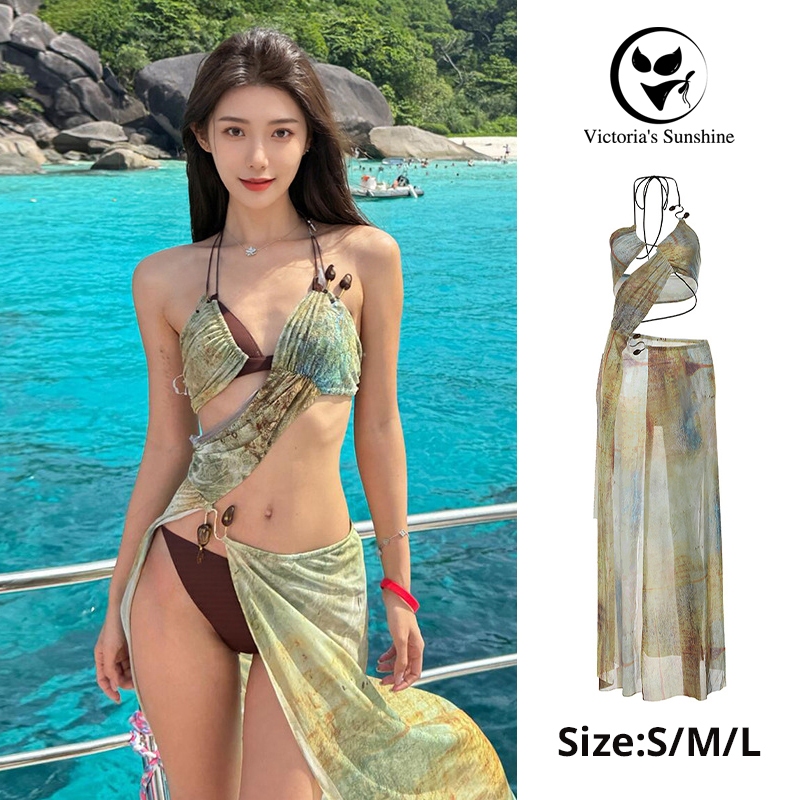 ชุดว่ายน้ำแฟชั่น ชุดว่ายน้ํากระโปรง ชุดบิกินี่ sexy bikini มีฟองน้ำ beach#0850