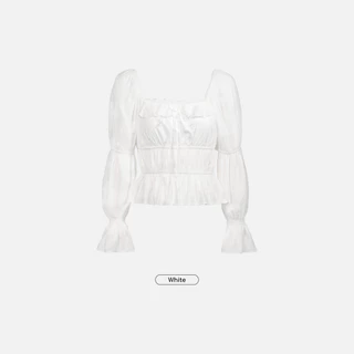 Paloy - PL2352 Sweetheart Top เสื้อแขนพองสม็อคหน้าอก เอวเข้ารูปแต่งระบายชาย (Known By Heart)
