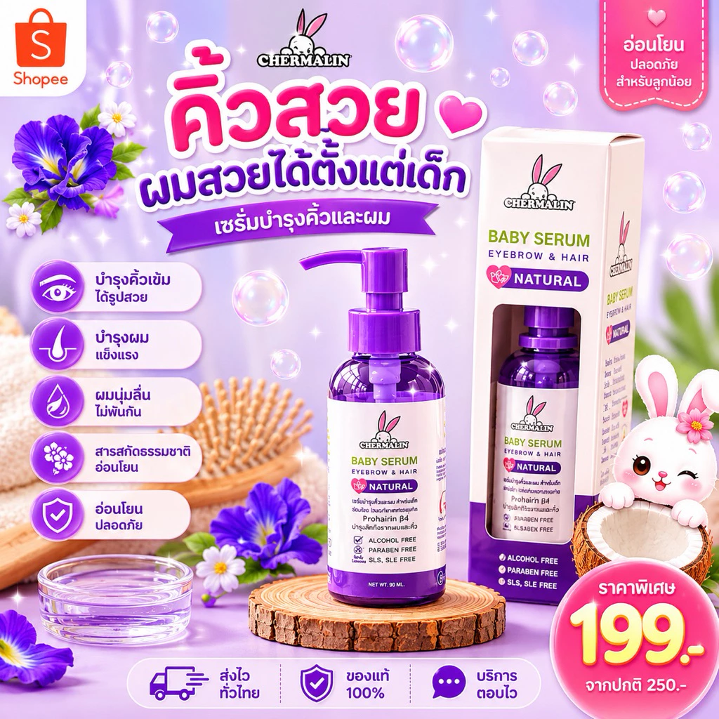 เซรั่มอัญชัน (Baby Serum) เฌอมาลิน อายบราวน์แอนด์แฮร์