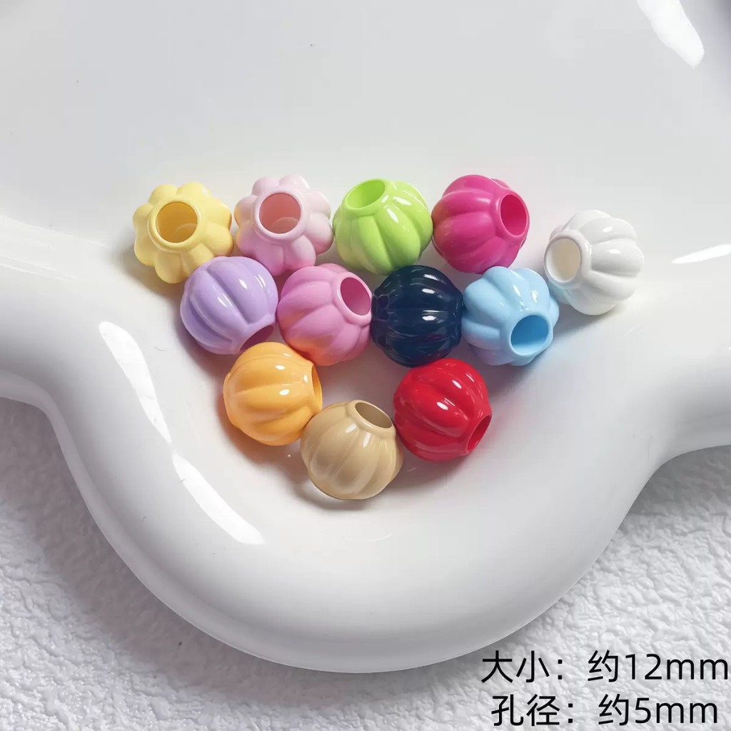 ลูกปัด ฟักทอง ขนาด12mm รูร้อย5mm สีส้นแจ่มใส อุปกรณ์เสริมงานฝีมือ DIY เหมาะสมสำหรับทำงานร้อยลูกปัดรูใหญ่