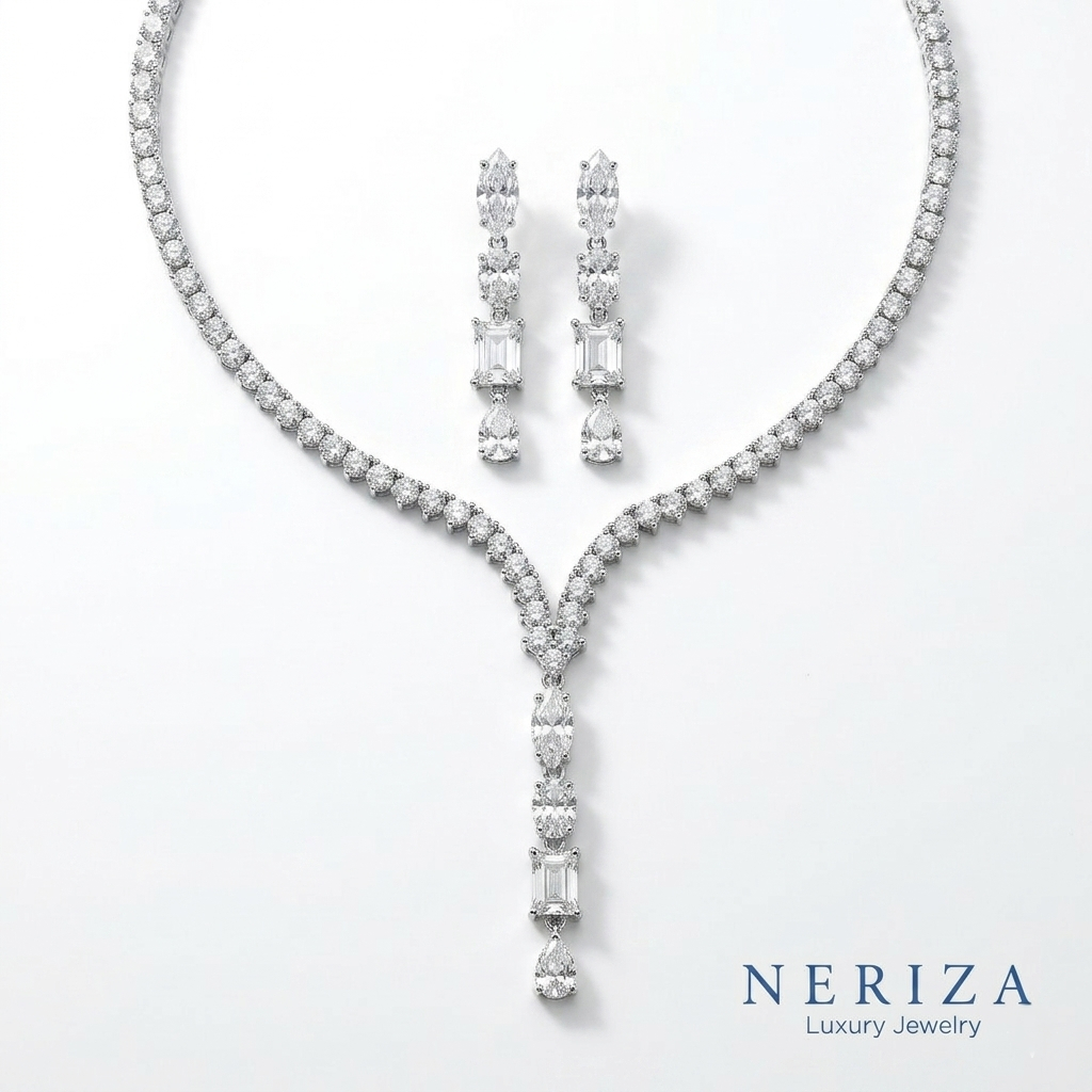Neriza Jewelry/ชุดเครื่องประดับเจ้าสาวเกรดท๊อปงานจิวเวลรี่ประกายไฟเทียบเท่าเพชรแท้ พร้อมกล่องNSW067