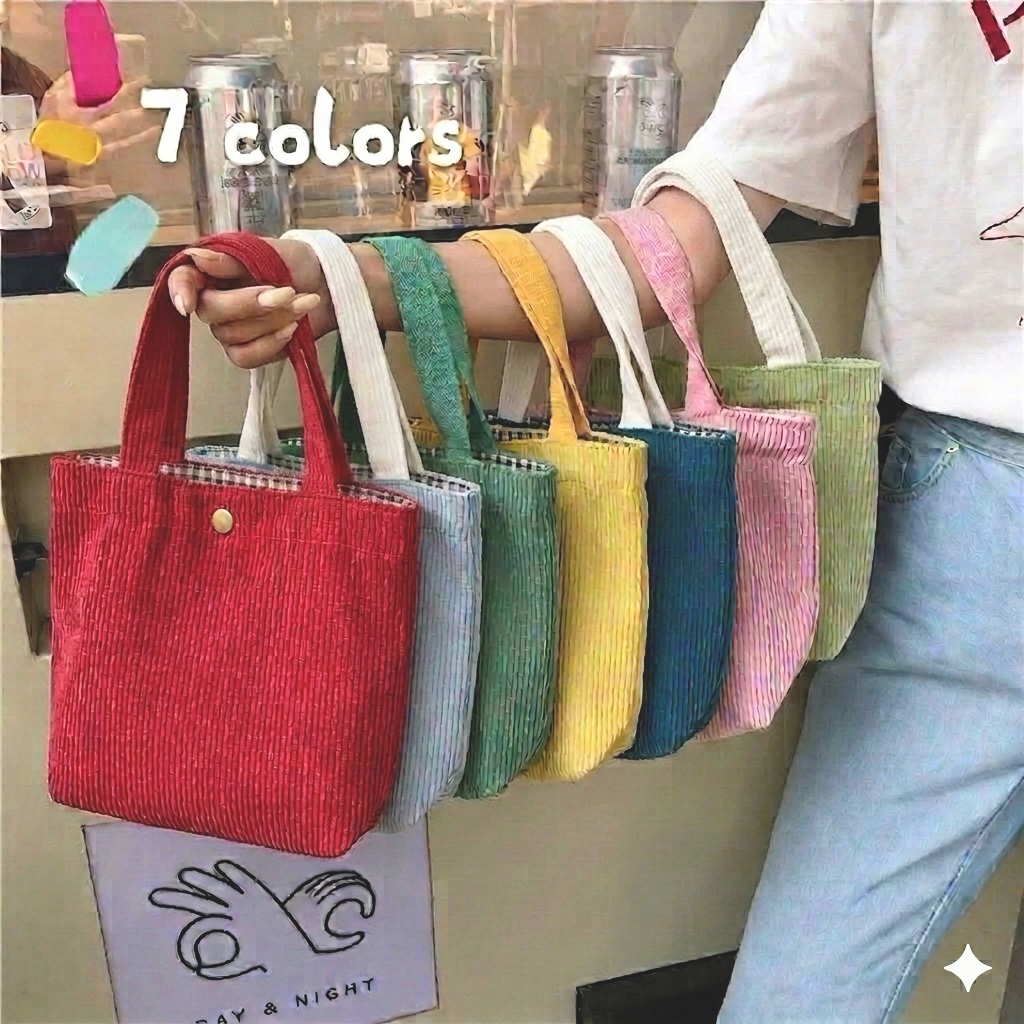 กระเป๋าผ้าลูกฟูก แบบถือ สีพื้น เรียบสวย กว้าง 11 นิ้ว ผ้านุ่ม มีผ้าซับใน มีช่องกระเป๋า