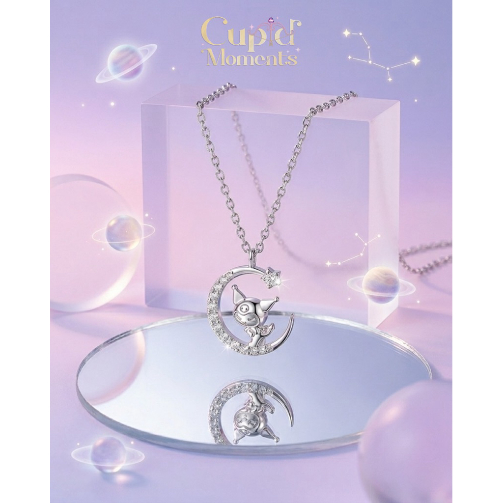 (เงินแท้ S925) Kuromi Moon Necklace สร้อยคุโรมิพระจันทร์