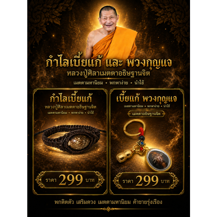 เบี้ยแก้ หลวงปู่ศิลา สิริจันโท แบบพวกกุญแจ กับ แบบกำไล