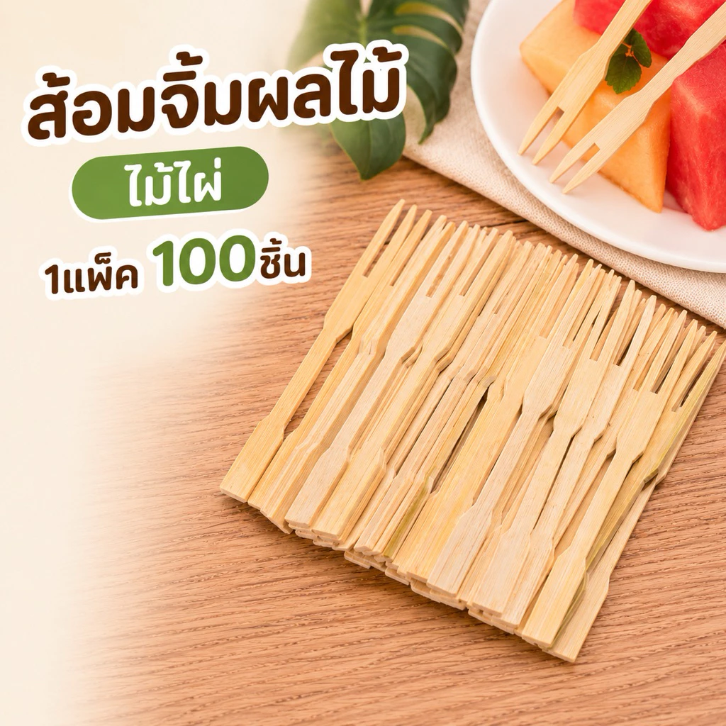 ส้อมจิ้ม ส้อมจิ้มผลไม้ ไม้ไผ่ (1แพ็ค100ชิ้น)