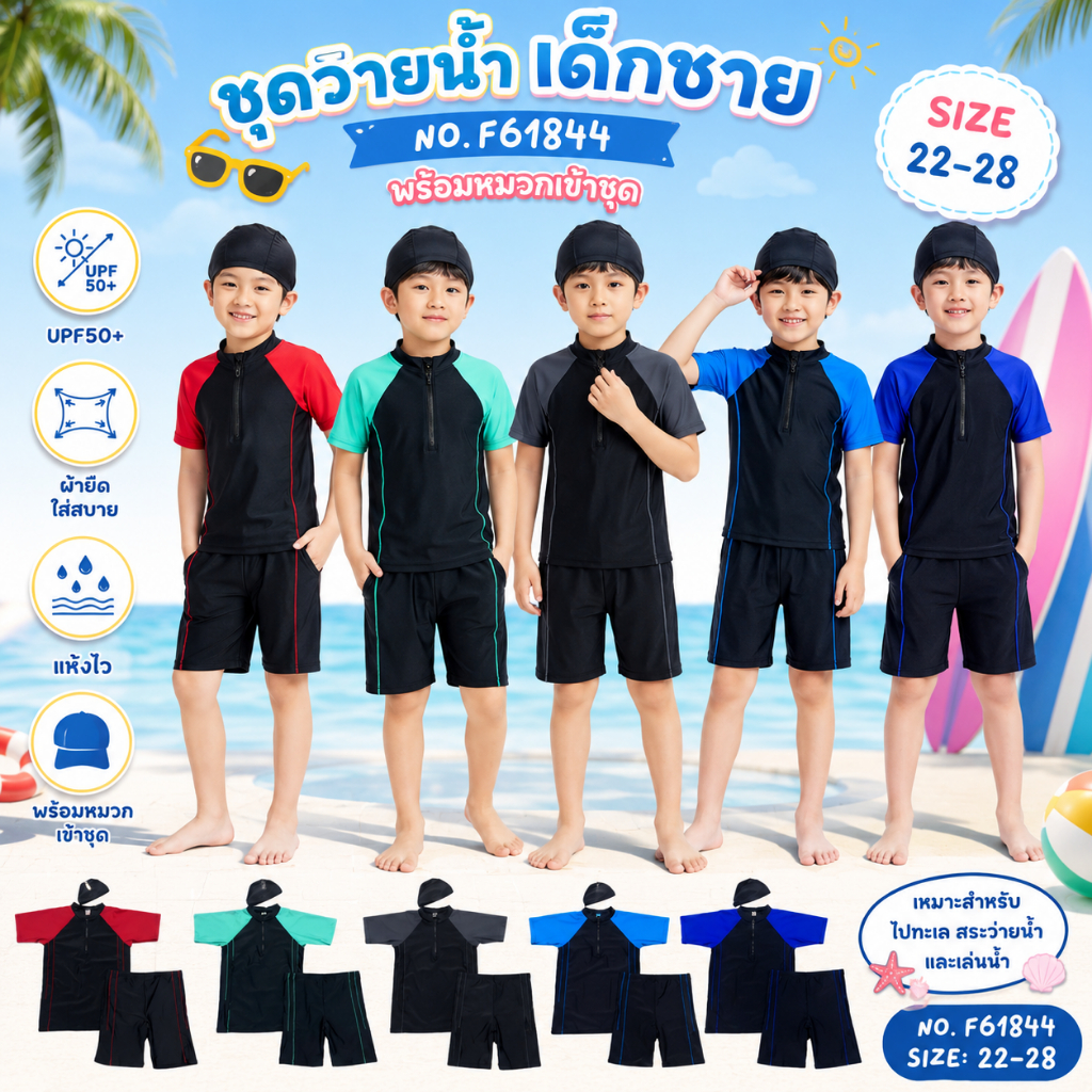 ชุดว่ายน้ำเด็ก รุ่น 61484 กัน ผ้ากันUV เสื้อแขนสั้น กับกางเกงขาสั้น