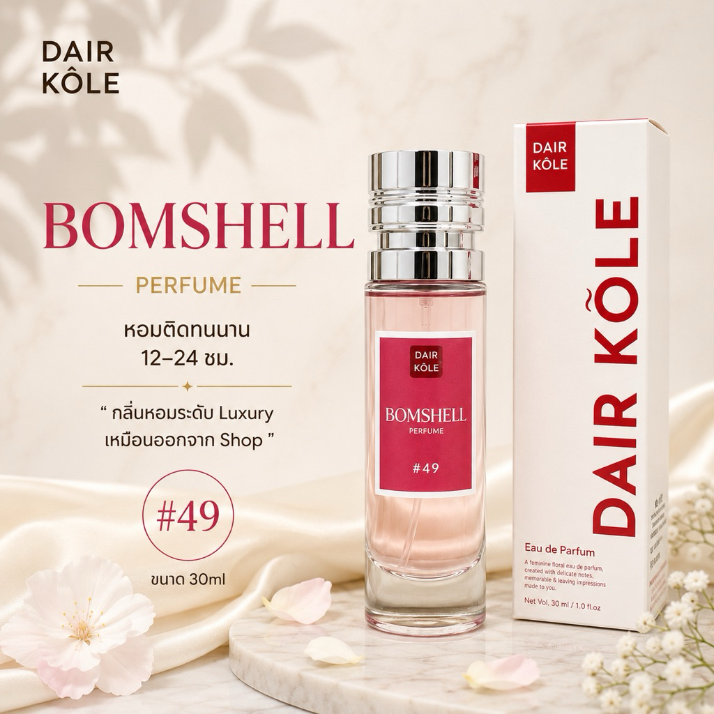 🔥กลิ่นShopแท้🔥น้ำหอมDAIR KOLE #49 บอม เชล V.BOM ติดทน12-24ชม. #น้ำหอมผู้หญิง #น้ำหอม #ติดทนนาน #แดร์โคล #DKPEFUME #DK