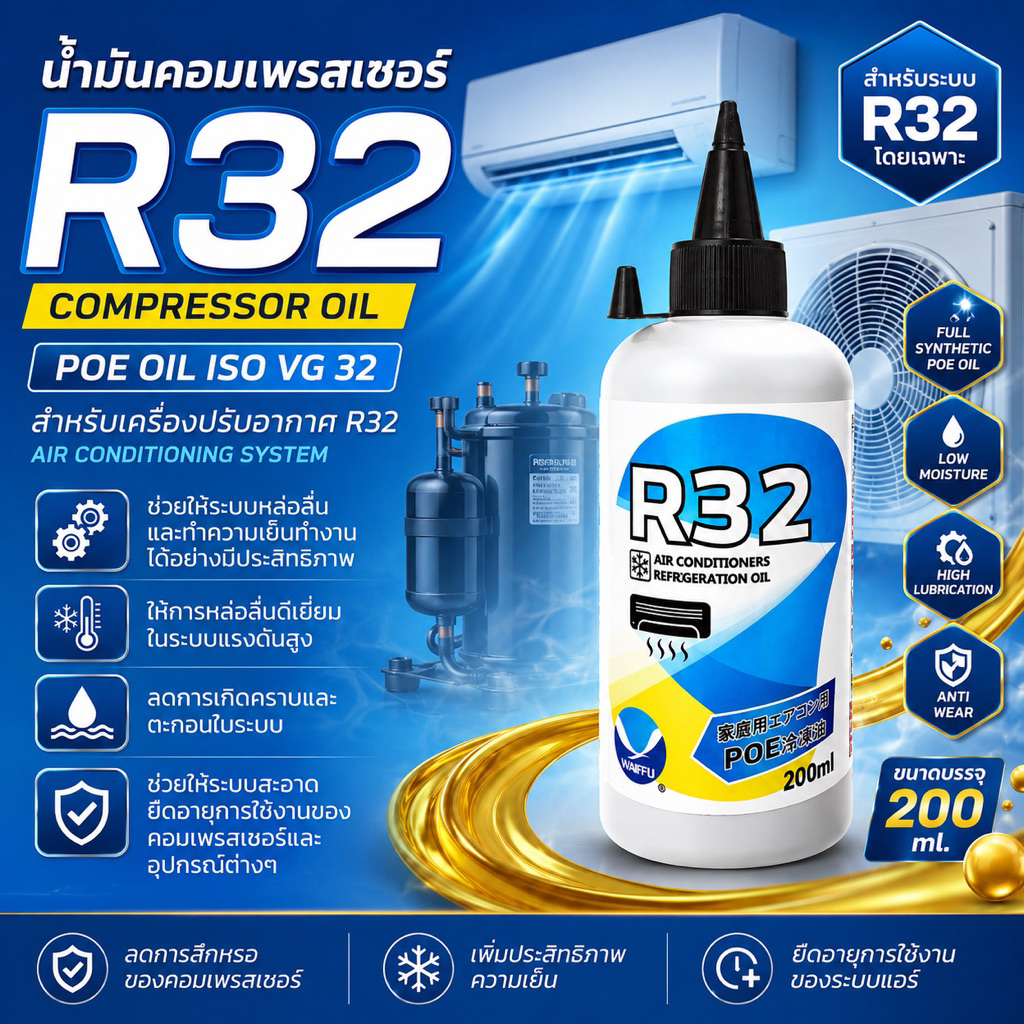 น้ำมันคอมแอร์บ้าน R32 200ml. [118-1]