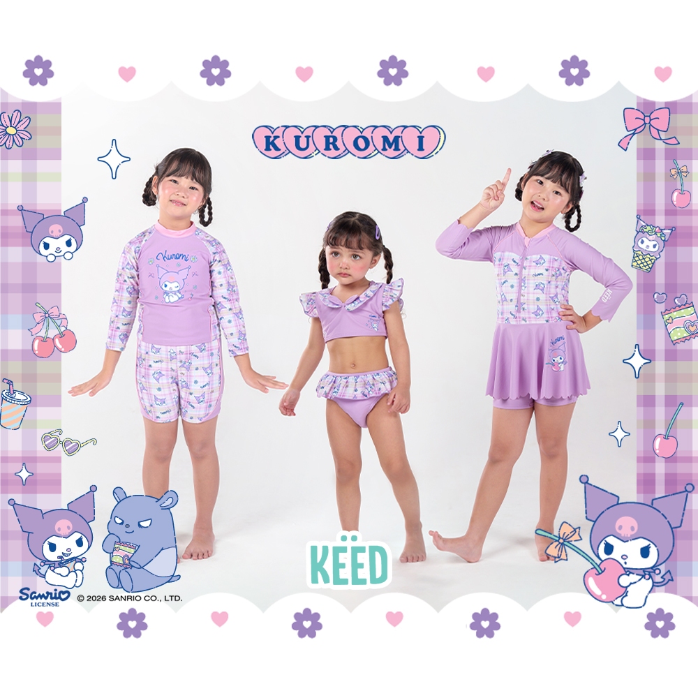 ✨NEW✨ KEED X Kuromi Collection 2026 ชุดว่ายน้ำเด็กผู้หญิง สีชมพูม่วง กัน UV50+