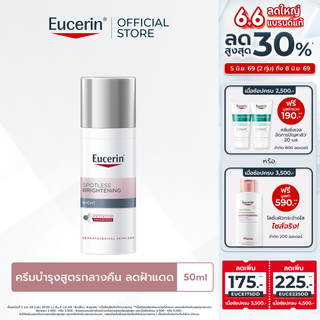 Eucerin SPOTLESS BRIGHTENING NIGHT FLUID 50 ML ยูเซอริน สปอตเลส ไบรท์เทนนิ่ง ไนท์ ฟลูอิด ไนทครีมลดเลือนจุดด่างดำฝ้าแดด