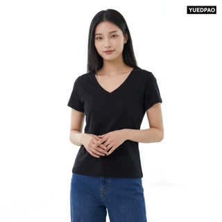 Yuedpao Ultrasoft Non-Iron 2026 (Women) - V Neck สี Black เสื้อยืดคอวีผู้หญิง สีดำ ผ้านุ่ม ใส่สบาย ไม่ต้องรีด