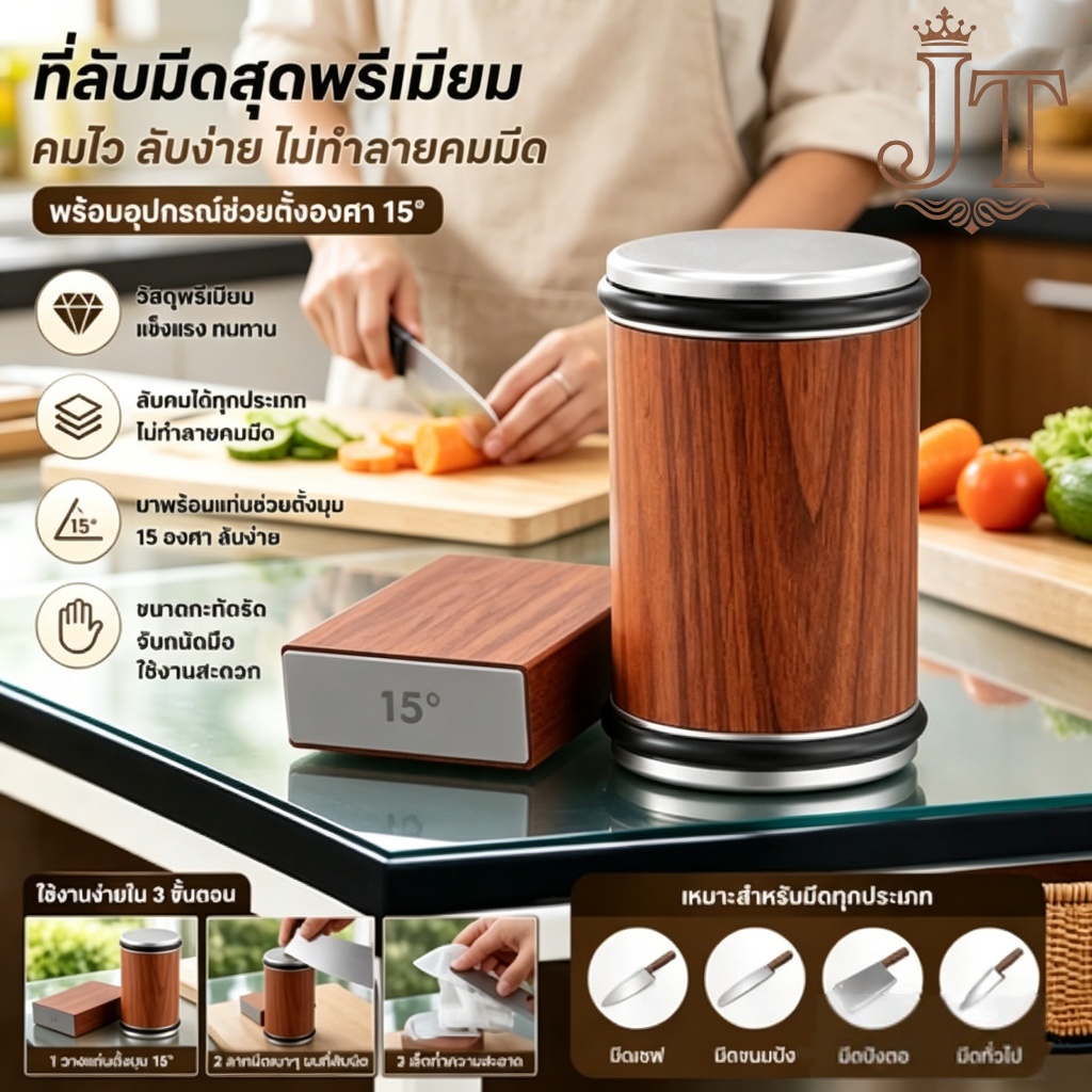 หินลับมีด 2-in-1 มี 2 มุม 15°/20° 400/1000 เกรน วัสดุไม้เนื้อแข็ง ใช้งานง่าย ปลอดภัย เหมาะสำหรับมีดทุกชนิดในครัว