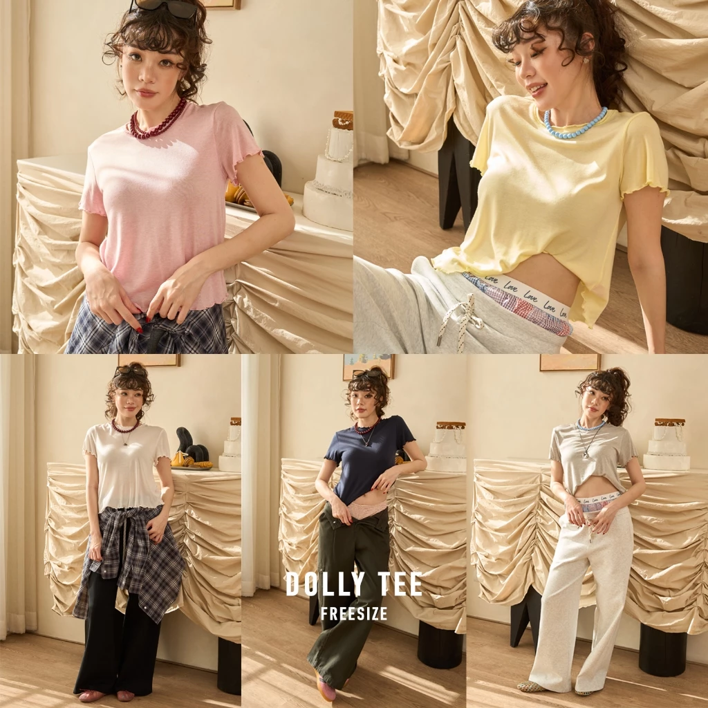 [Dolly Tee] เสื้อยืดผ้าเนื้อนุ่มมากๆ มาพร้อมดีไซส์ระบายเล็กๆน่ารักๆ แมทช์ได้กับทุกลุคแน่นอน