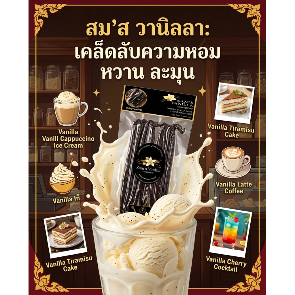 ฝักวานิลาแท้ มี อ.ย..Sam’s Vanillaแพ็ค5 และ10ฝักGradeA รูปที่ 2