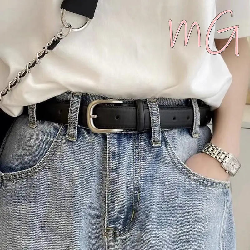[ส่งจากกทม] My Girl เข็มขัดหนังPU รุ่นคลาสสิก หัวเข็มขัดสีเงินด้าน สไตล์เรโทร สำหรับผู้ชายและผู้หญิง
