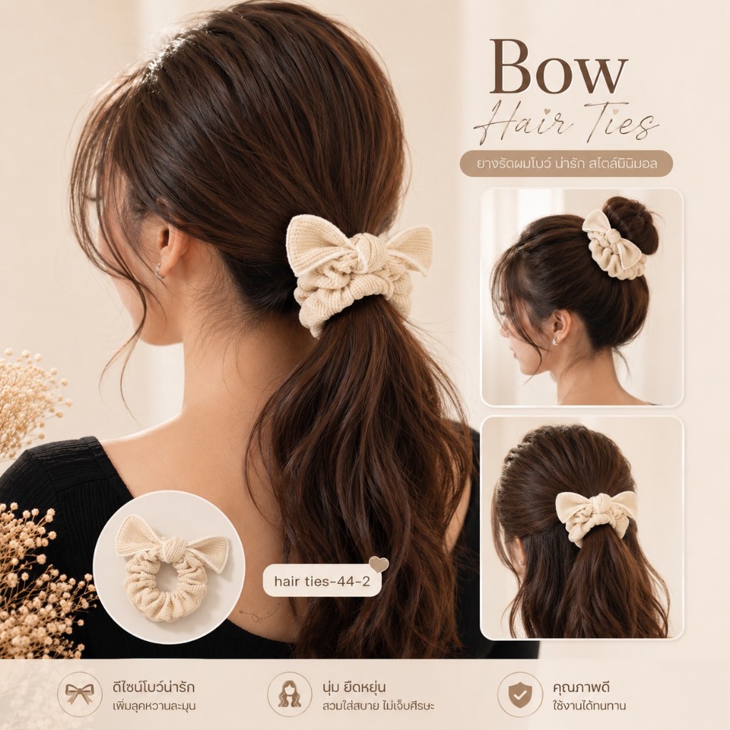 โบว์ยางมัดผมแฟชั่นเกาหลี ผ้าวาฟเฟิลเนื้อนุ่ม แต่งขอบตัดสีสุดน่ารัก เพิ่มลุคคุณหนูหวานละมุน สวยได้ทุกโอกาส
